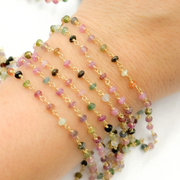 Multi Tourmaline Gold Plated Wire Chain